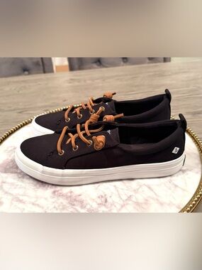 SPERRY Women’s Top-Sider Black Sneakers with Twill Lace Up | Sz. 6.5